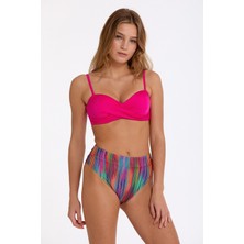 Argento Kadın Fuşya Sabit Push Up Dolgulu Balenli Çıkarılabilir Askılı Yüksek Bel Bikini Takımı