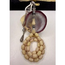 İskenderun Tesbih El Emeği Nakkaş Imame Beyaz Hamur Dik Damar Çubuk Sıkma Kehribar Tesbih