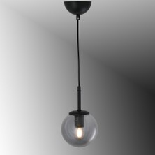 TT604-1-FULLSY Tt Aydınlatma Mat Siyah Tijli Glop Camlı Tekli Avize