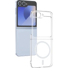 Nanospace Samsung Galaxy Z Flip 6 Ile Uyumlu Kamera Korumalı M-Safe Şarj Özellikli Şeffaf London Sert Pc Kapak