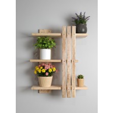 Evdekka Ahşap Dekoratif Masif Ahşap 3 Katlı Duvar Rafı Çiçeklik Kitaplık - Saksı Standı 60X50 cm