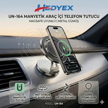 Hedyex UN-164 Manyetik Araç Içi Telefon Tutucu Magsafe Uyumlu Metal Gümüş