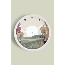 JHAAR Soyut - Bohem - Doğa - Deniz Manzaralı Modern Duvar Saati - 25CM - Önü Camlı Beyaz Kasa