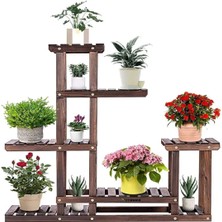 Evdekka Dekoratif 7 Raflı Ahşap Saksılık Çiçeklik - 120X120 cm Çok Katlı Salon Balkon Standı