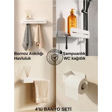 Form Design 4'lü Paslanmaz Banyo Seti Beyaz | 4 Parça Havluluk + Şampuanlık + Wc Kağıtlık + Bornoz Askılığı