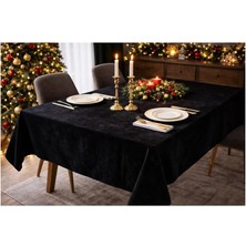 Finezza Peri Lüx Kadife Kumaş Siyah Masa Örtüsü 140X210 cm