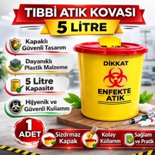 Tuba Toptaş Tıbbi Atık Kovası 5 Litre 1 Adet Kapaklı Tıbbi Atık Kutusu Enfekte Atık Kovası