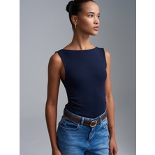 Dilvin 31589 Büzgülü Kayık Yaka Top-K.lacivert