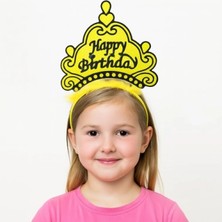 MiraLive Sarı Happy Birthday Prenses Tacı – Doğum Günü Taç Aksesuarı