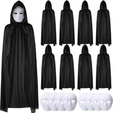 MiraLive 120 cm Siyah Kapüşonlu Pelerin ve Boyanabilir Karton Maske 8’li Set