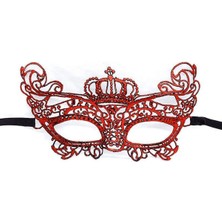 Çerçici Kırmızı Renk Dantel Örgü Işlemeli Parti Maskesi Model 2