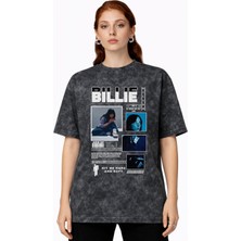 Sevbano Tasarım Billie Eilish Şarkıcı Baskılı Unisex Oversize Vintage Yıkamalı Tişört