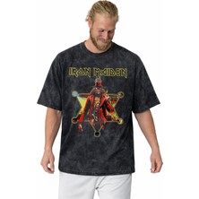 Sevbano Tasarım Iron Maiden Rock Metal Müzik Grubu Baskılı Unisex Oversize Vintage Yıkamalı Tişört