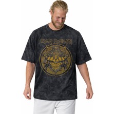 Sevbano Iron Maiden Rock Metal Müzik Grubu Baskılı Unisex Oversize Vintage Yıkamalı Tişört