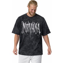 Sevbano Nirvana Rock Metal Müzik Grubu Baskılı Unisex Oversize Vintage Yıkamalı Tişört