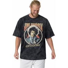 Sevbano Tasarım Jimi Hendrix Efsane Şarkıcı Baskılı Unisex Oversize Vintage Yıkamalı Tişört
