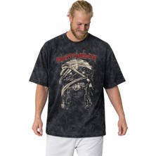 Sevbano Tasarım Iron Maiden Rock Metal Müzik Grubu Baskılı Unisex Oversize Vintage Yıkamalı Tişört