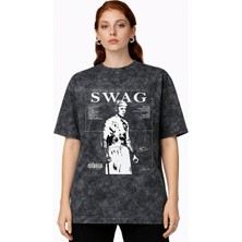 Sevbano Swag Justin Bieber Şarkıcı Baskılı Unisex Oversize Vintage Yıkamalı Tişört