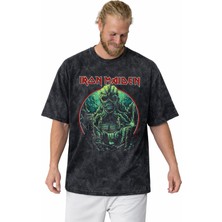 Sevbano Iron Maiden Rock Metal Müzik Grubu Baskılı Unisex Oversize Vintage Yıkamalı Tişört