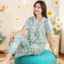 NiCe İç Giyim Çiçek Desen Gömlek Yaka Düğmeli Milan Kumaş Yumuşacık Kadın Pijama Takım