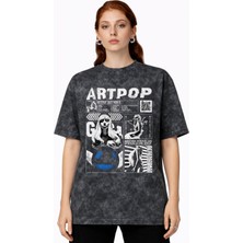 Sevbano Tasarım Artpop Lady Gaga Şarkıcı Baskılı Unisex Oversize Vintage Yıkamalı Tişört