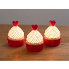 Silva Co Cupcake Tasarım Tealight LED Gece Lambası – Kalpli Ambiyans Işık + LED Mum Hediyeli
