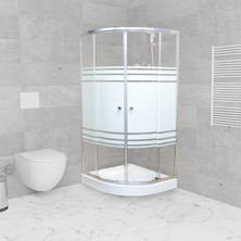 Sırduş 80X80X185 Oval Duş Kabini Desenli H:14 Monoblok Duş Teknesi Dahil