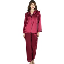 Hsc Bilişim Aria's Closet Bordo Ikili Saten Gecelik Pijama Takımı 7647