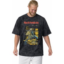Sevbano Tasarım Iron Maiden Rock Metal Müzik Grubu Baskılı Unisex Oversize Vintage Yıkamalı Tişört