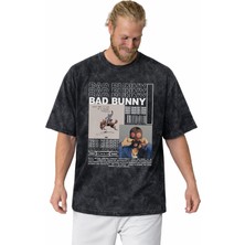 Sevbano Bad Bunny Rapper Şarkıcı Baskılı Unisex Oversize Vintage Yıkamalı Tişört