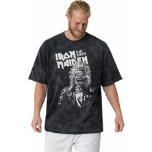 Sevbano Tasarım Iron Maiden Rock Metal Müzik Grubu Baskılı Unisex Oversize Vintage Yıkamalı Tişört