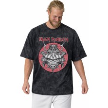 Sevbano Iron Maiden Rock Metal Müzik Grubu Baskılı Unisex Oversize Vintage Yıkamalı Tişört