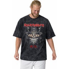 Sevbano Iron Maiden Rock Metal Müzik Grubu Baskılı Unisex Oversize Vintage Yıkamalı Tişört