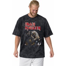Sevbano Tasarım Iron Maiden Rock Metal Müzik Grubu Baskılı Unisex Oversize Vintage Yıkamalı Tişört