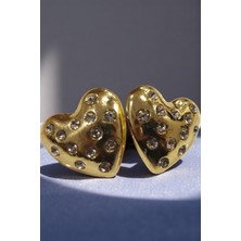 Katilus Gold Renk Trend Tombul Kalp Küpe Kadın Şık Küpe