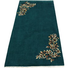 Zehra Abla Halı Yeni El Dokuma Benzersiz Tek Renk Zümrüt Yeşili Burdur Çiçekli Yün Halı 6996