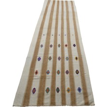 Zehra Abla Halı Yeni El Dokuma Uzun Tek Parça Ak Pamuklu Yörük Yolluk Kilim 7017