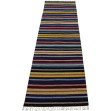 Zehra Abla Halı Yeni El Dokuması Çok Renkli Çubuklu Hatay Yün Yolluk Kilim 7007