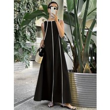 Equri Kadın Omuzlardan Açık Yaka Ince Şerit Detaylı Uzun Viskon Elbise