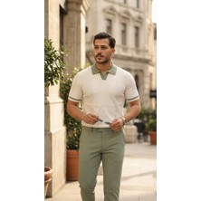 Giyimodam Erkek Renkli Yakalı File Desenli Kısa Kollu Tişört