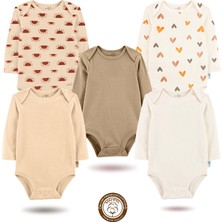 Mahfel 5'li Uzun Kollu %100 Pamuk Premium Seri Çıtçıtlı Bebek Body Zıbın 04