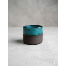 N'Art El Yapımı Stoneware Kulpsuz Kupa 220 ml - Mat Siyah &  Okyanus Mavisi