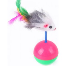 MiraLive Kedi Oyun Topu Tüylü Fareli Hacı Yatmaz Eğitici Yavru Kedi Fare Kovalama Oyuncağı (4887)