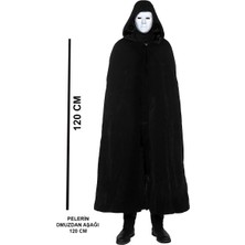 LTG Nova Siyah Kapüşonlu 120 cm Pelerin ve Beyaz Boyanabilir Tam Yüz Maske