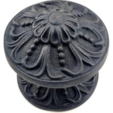 Marsilyan Antika Tarz Dekoratif Pirinç Çiçekli Kapı Tokmağı - 80 mm Çap, Oksit