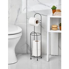 LTG Nova Delmesiz Montaj Siyah Ferforje Tuvalet Kağıtlığı & Yedek Rulo Standı