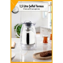 LTG Nova Şeffaf Cam Içli 1.5 Lt Termos - 12 Saat Sıcak Tutan Çay & Kahve Sürahi