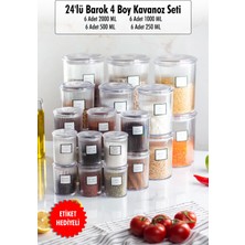 LTG Nova 24'lü Barok Yuvarlak 4 Boy Kavanoz Seti & Saklama Kabı & Erzak Kabı (6*2000 Ml, 6*1000 Ml, 6*500 ml