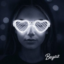 LTG Nova Beyaz LED Işıklı Kalp Gözlük – 3 Modlu Parti & Glow Gözlüğü