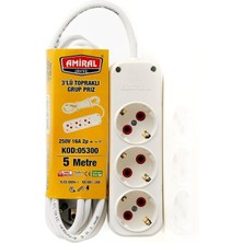 LTG Nova Amiral 3' Lü Topraklı 5 Metre Kablolu Grup Priz